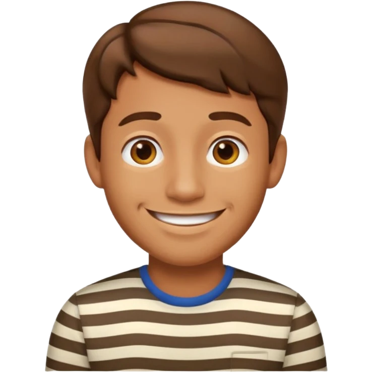 “Cartoony emoji avatar man, tanned skin, short wavy hair, wearing a striped shirt, smiling, clean turquoise background.” emoji