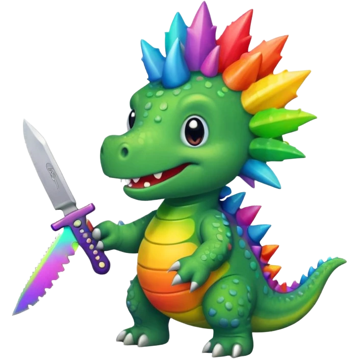 Cute rainbow Stegosaurus with knife emoji