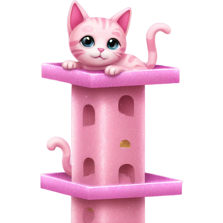 Pink cat on cat-tower with glitter emoji