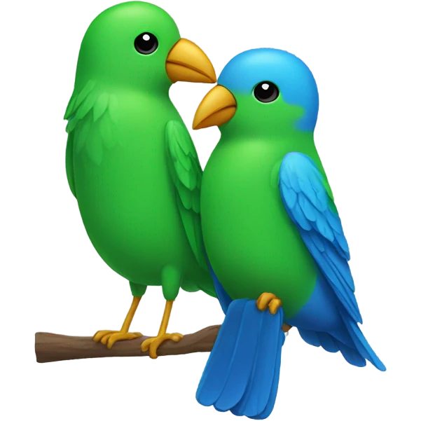 Green bird kissing blue bird  emoji