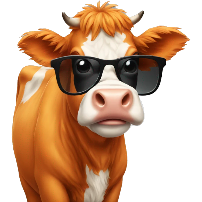 Fluffy orange cow with black glasses emoji