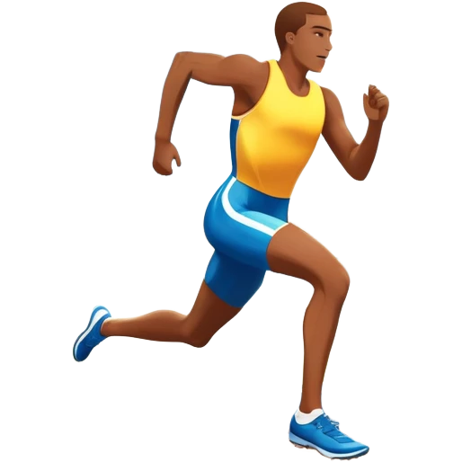 An icon featuring a running track with starting blocks and a pair of sprinting shoes in motion. The background showcases a grand stadium with cheering fans, bright sunlight, and a clear blue sky. Transparent background highlights the speed, energy, and competition of track running. emoji