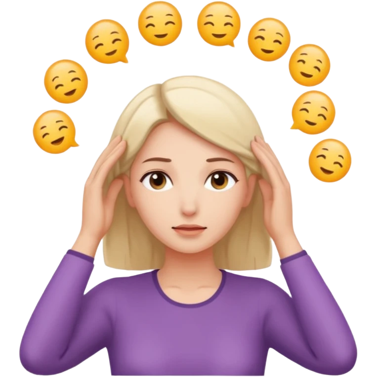 woman touching her own head with both hands expanding mind emoji