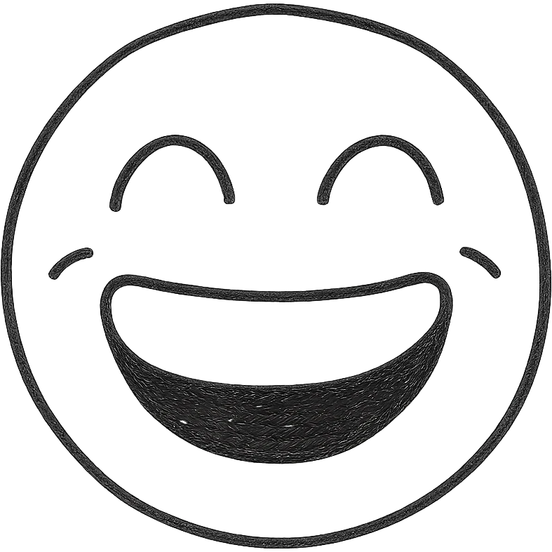 hand-drawn laughing face icon with no fill emoji