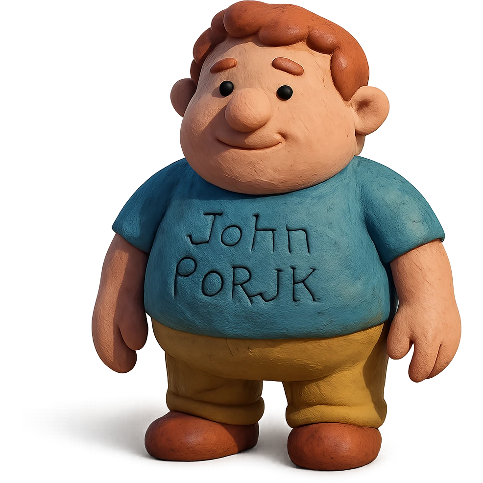 soft and rounded character named John Porjk in claymation style emoji