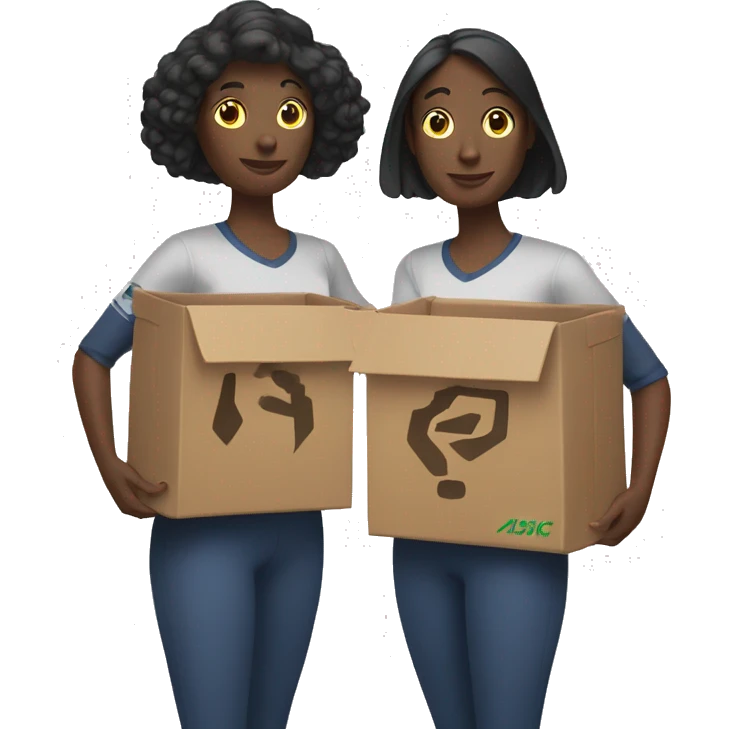 two women each holding a box in their hands, with one box written "ASICS" emoji