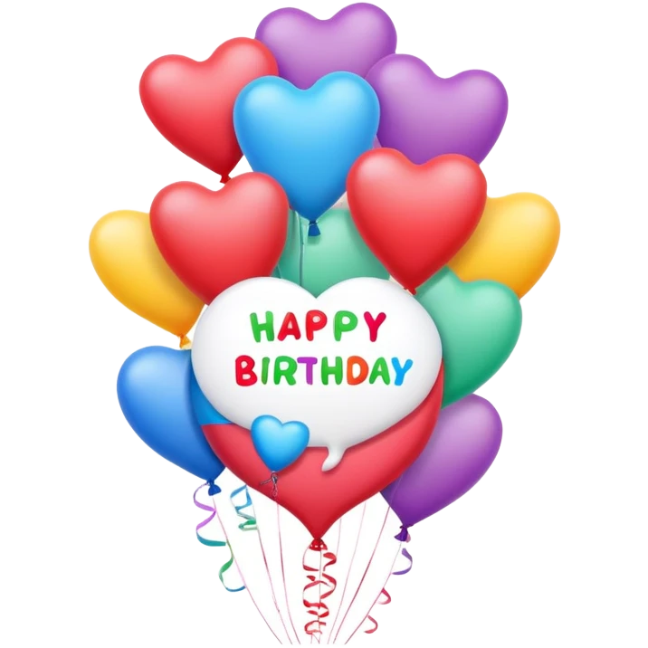 Happy birthday callout with hearts and balloons emoji