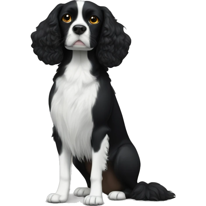 Small completely black king spaniel with black fur on his whole face and white fur on chest emoji
