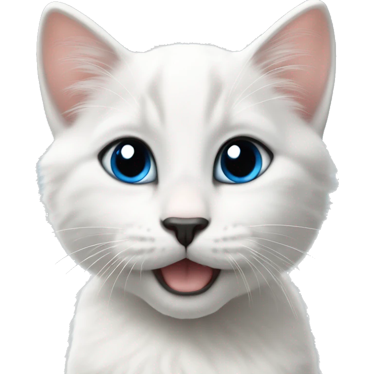 A white kitten with blue eyes, black nose, faithful tail, black paws, black ears emoji