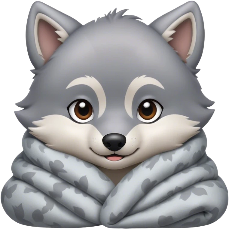 Cute, Disney-style wolf pup cozy in blanket emoji
