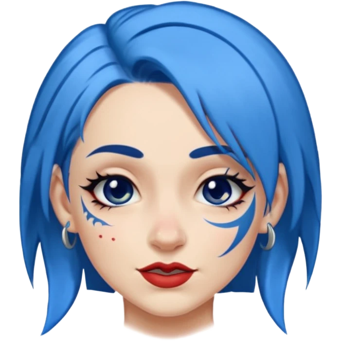 winking woman with blue hair and a face tattoo emoji