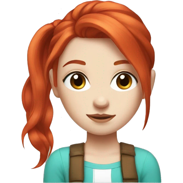 BRIGHT RED hair, skinny girl, turquoise eyes, double high ponytail, pale white face emoji