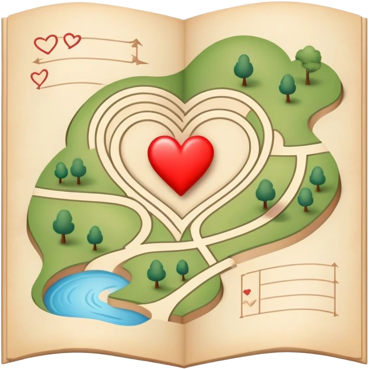 Folded map icon with subtle paths drawn – symbolic exploration of love and attraction, with gentle heart-shaped pathways and relationship journey markers emoji