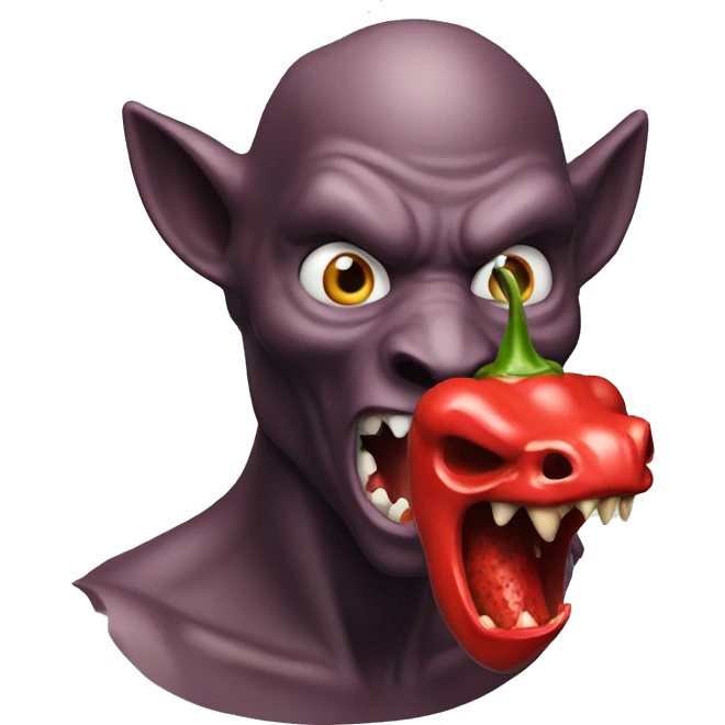 Bust shot of new Jersey devil holding hot pepper emoji