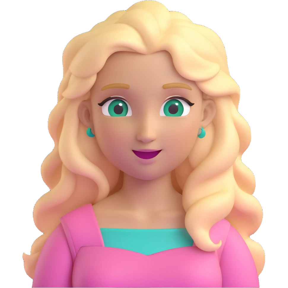 blonde with long hair and swamp eyes in a pink pastel dress, winking, 3D iOS realistic emoji style emoji