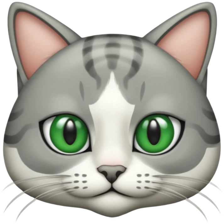 fai un gatto grigio e bianco con gli occhi verdi emoji