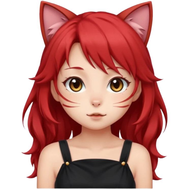 very cute anime cat-girl with small cat ears, red blowing hair emoji