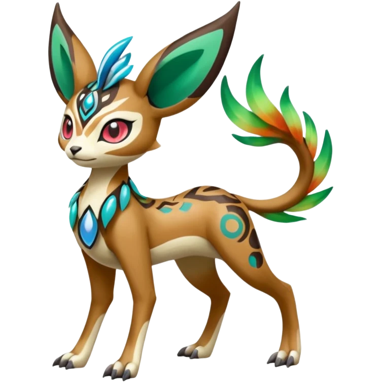 Tribal Colorful Exotic Fionbri-Kalon-Falvie-Vernid-Meloetta-Pokémon-Fakémon-Digimon-Spectrobe-hybrid-fusion, full body, with painted paint splash markings  emoji