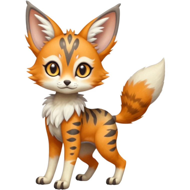 Big-eared big-eyed cute realistic animalistic feral digitigrade 4-legged anime-styled Meloetta-Trico-Lykoi-Vernid-Sergal-Serval-hybrid-fusion-creature-animal, full body emoji