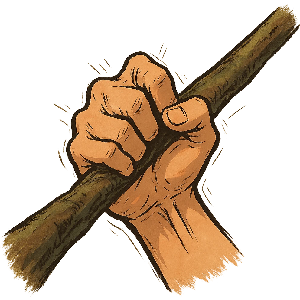ghibli style hand grasping a branch, expressive tension emoji