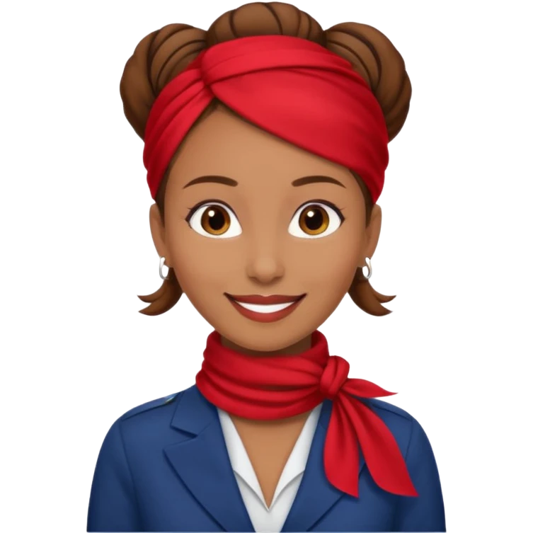  flight attendant, Light Brown skin, brown hair in single bun, neck scarf emoji