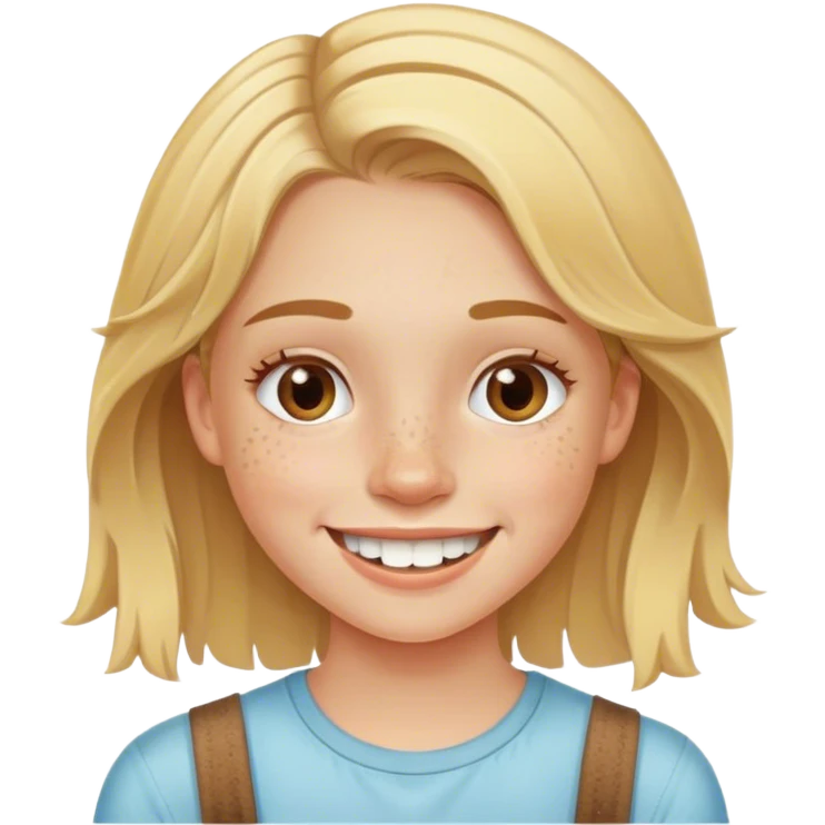 Dirty blond girl with freckles and braces smiling emoji