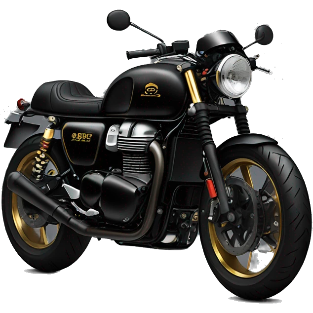 black triumph cafe racer with subtle gold accents and a tail tidy emoji