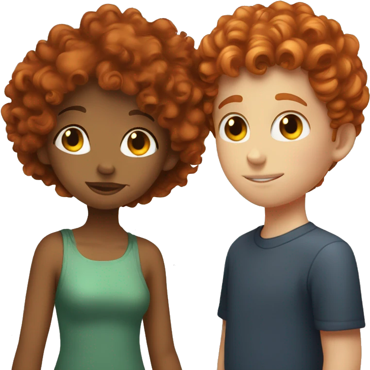 Girl with curly hair up to the shoulders kissing a red-haired boy emoji