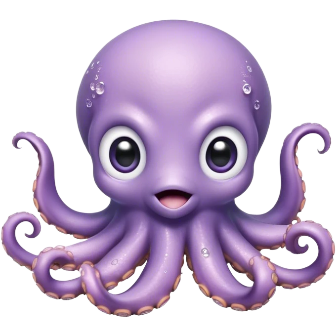 Cinematic Cute Baby Octopus Portrait Emoji, Head tilted slightly in a curious and endearing way, featuring a smooth, rounded light blue-purple body with enormous, sparkling eyes filled with warmth and innocence, delicate tentacles curling playfully, Simplified yet irresistibly adorable features, highly detailed, glowing with a soft, dreamy marine glow, high shine, affectionate and gentle, stylized with a touch of whimsical deep-sea charm, soft glowing outline, capturing the essence of a tiny, inquisitive octopus that looks ready to gently drift into your heart! emoji