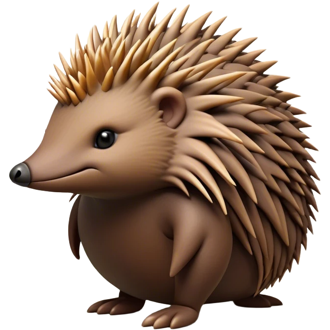 Cinematic Noble Echidna Portrait Emoji, Poised and regal, with a compact, spiky build and a textured, bristly fur in earthy browns, a distinctive pointed snout and keen, soulful eyes, Simplified yet sharp and sophisticated features, highly detailed, glowing with a warm, dignified glow, high shine, intelligent and resilient, stylized with an air of prickly elegance, focused and attentive, soft glowing outline, capturing the essence of a watchful and confident echidna, so majestic it feels as though it could scurry out of the screen with effortless authority! emoji