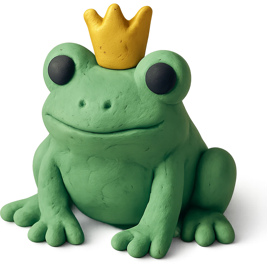 frog with a tiny crown in claymation style with a matte finish emoji