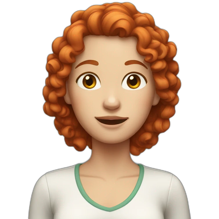 white woman with curly red hair standing upright with arms out to the sides emoji