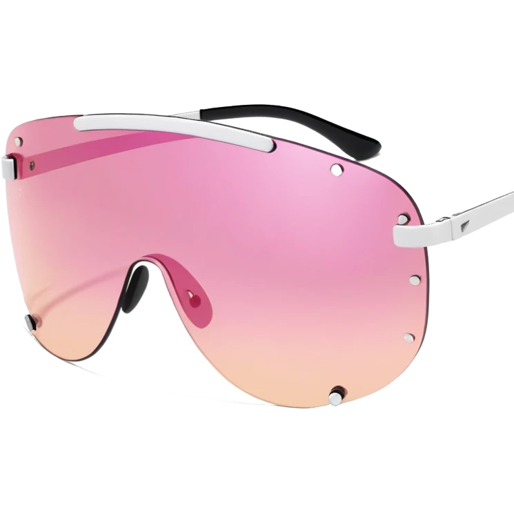 Y2K style frameless visor sunglasses with pink tint, one-piece shield lens emoji
