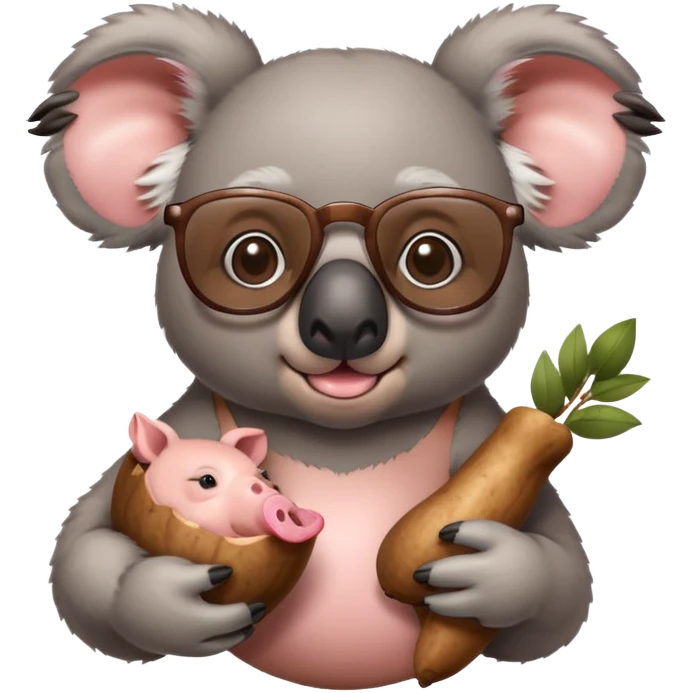 coala wearing glasses and eating pig emoji