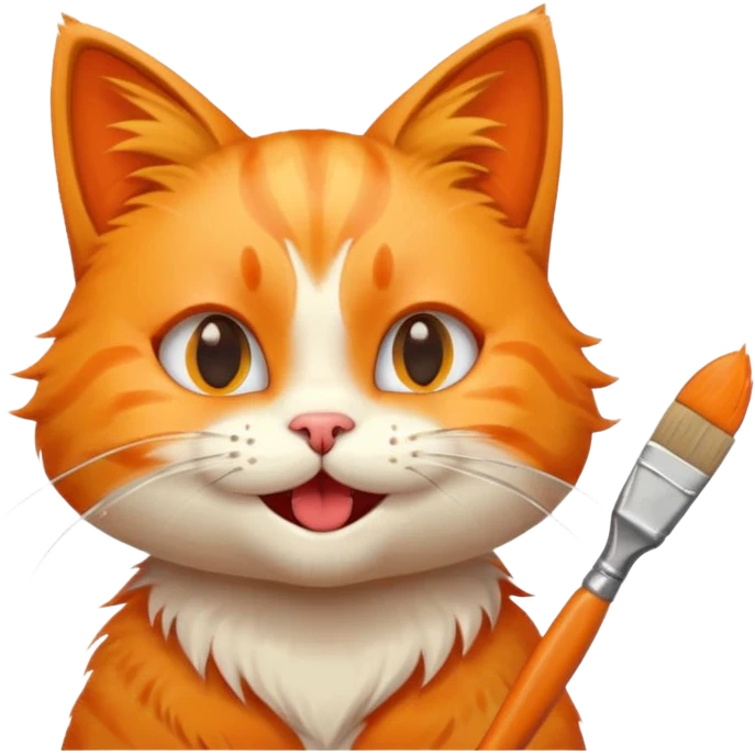 happy cat with a paintbrush in its mouth, playful expression, emoji style emoji