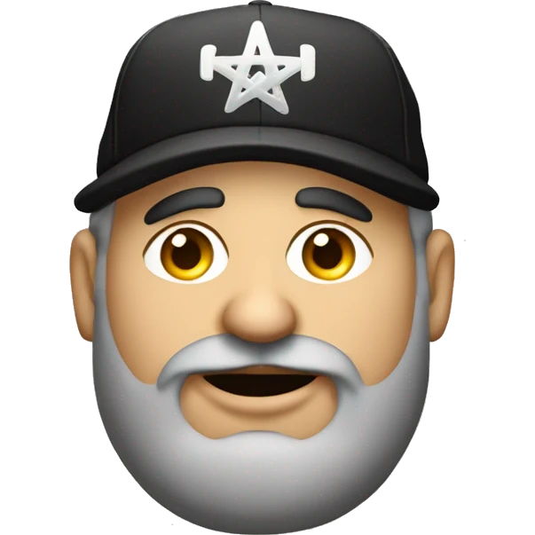 Fat Jewish man wearing black trucker hat that says Founder  emoji