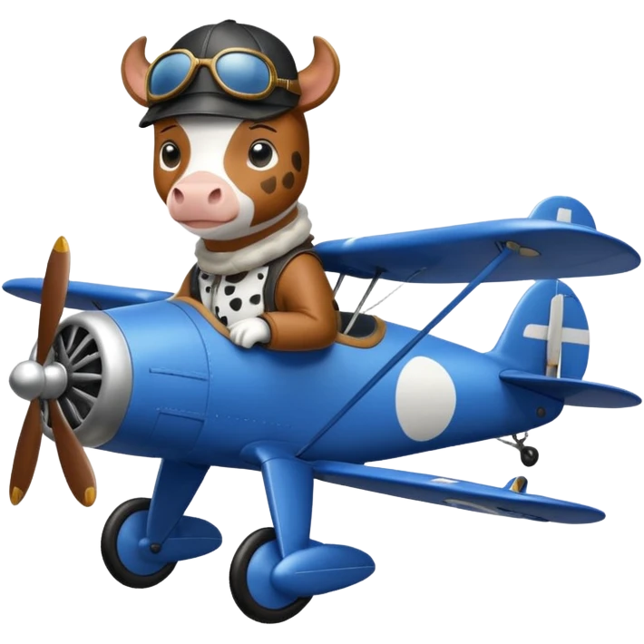  cow pilot riding blue plane emoji