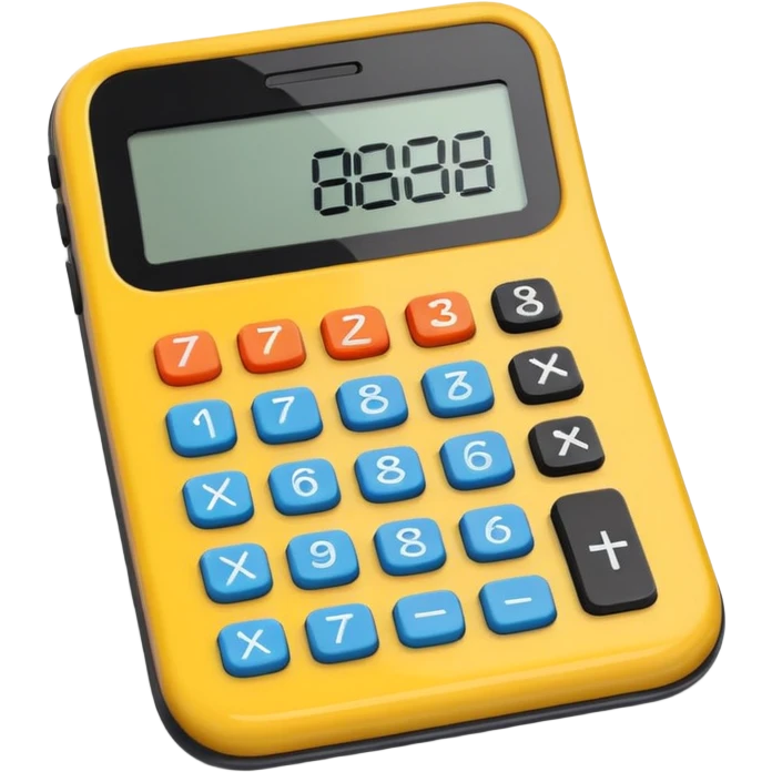 3D iPhone style emoji of a calculator with numbers on display, symbolizing calculation, vibrant colors, isolated on white background, soft shadows, high detail, playful and cute. emoji