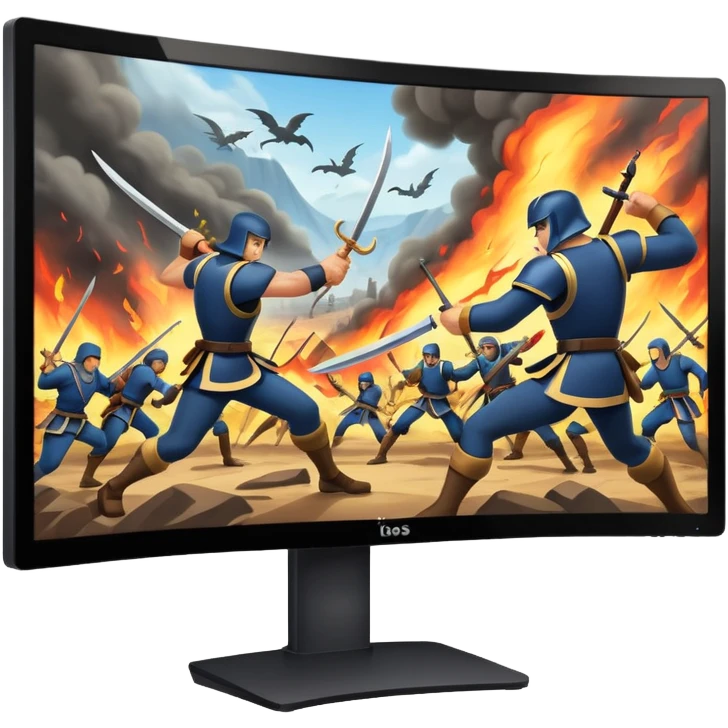 Create a curved monitor with fighting on the screen emoji