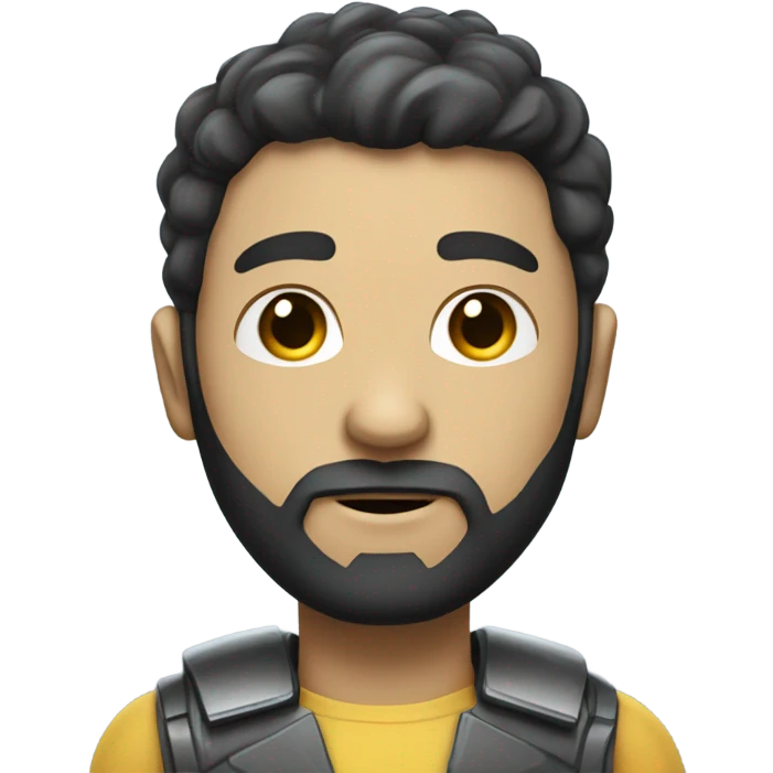 half human half robot with short, dark hair and a neatly trimmed beard. emoji