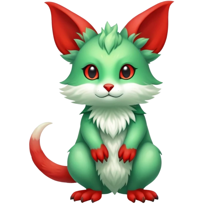 Cute Green Red ethereal Fionbri-Vernid-Trico-animal-creature full body emoji
