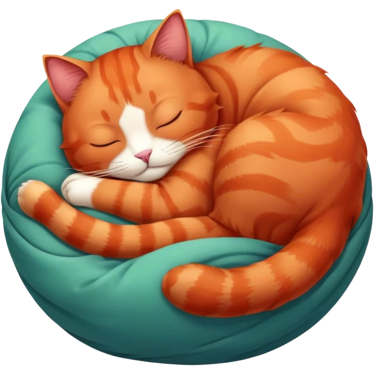 red cat sleeping curled up in a ball.  emoji