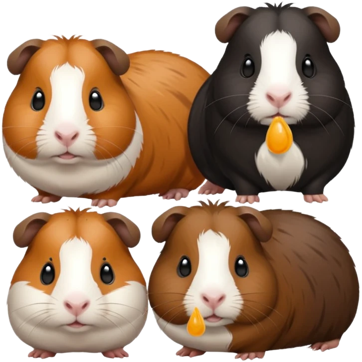 a group of 8 guinea pigs 2  big and creme colour 2 big and black 1 small black white and brown 1 small black and brown 1 small white and 1 small creme  emoji