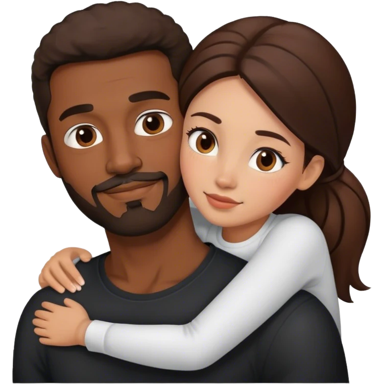 Black man with facial hair hug small beautiful brunette from behind emoji