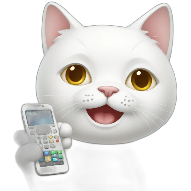 White cat holding phone  emoji