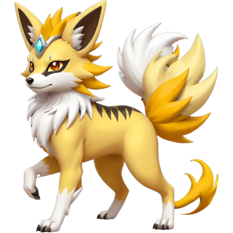 Feral Quadrupedal Digitigrade Jolteon-Lycanroc-Furret-Renamon-Zeraora-Vernid-fusion-hybrid-creature, full body  emoji