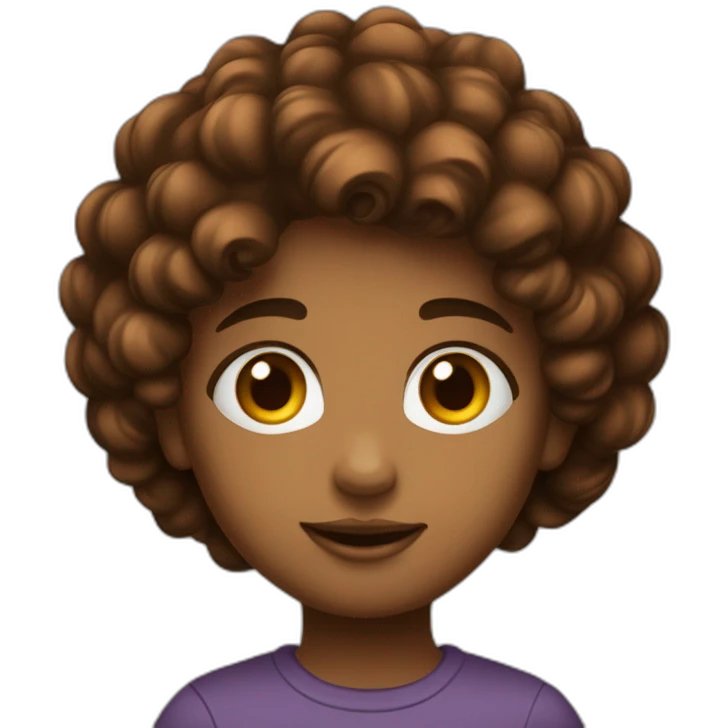 Adolescente couleur bronzée avec des cheveux marrons bouclés et long et des yeux noirs emoji
