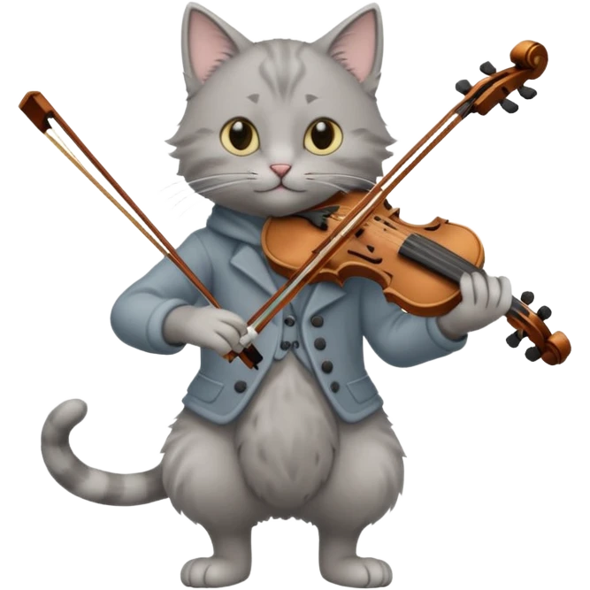 thin grey cat play violin, long full body, no tail emoji