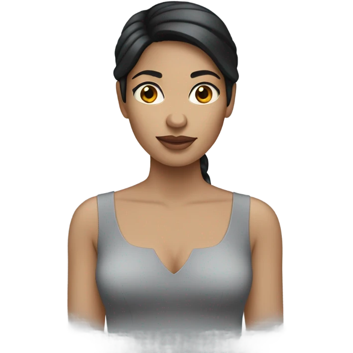 Woman with black hair light skinned gray dress emoji