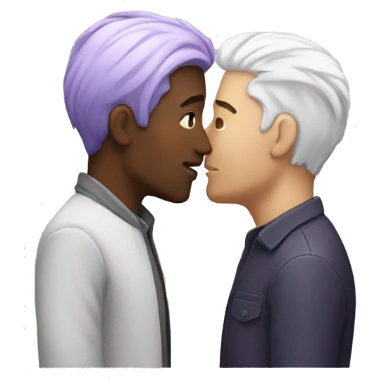 Two men kissing, one of them black, and the other white with lavender hair emoji